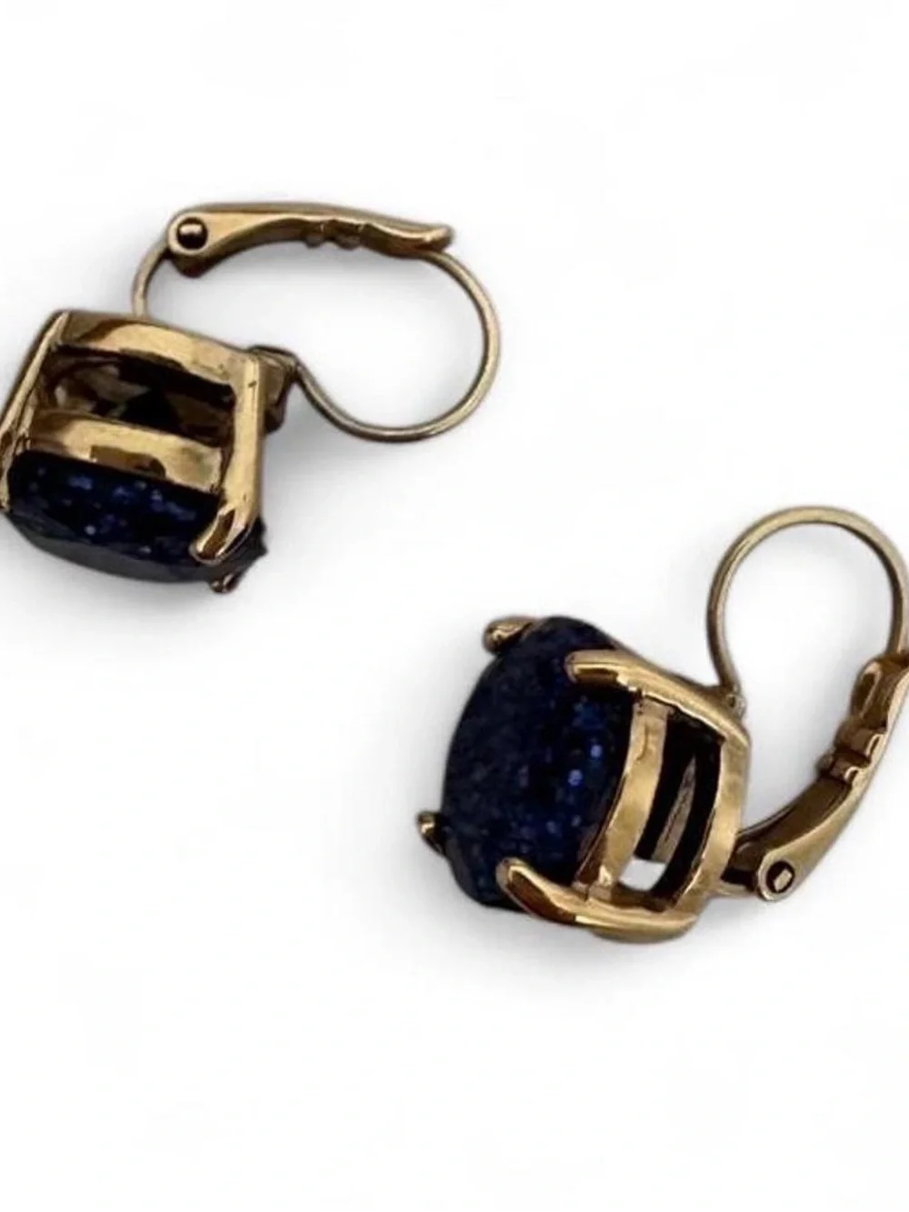Kate Spade Gold-Tone Navy Blue glitter Drop Earrings